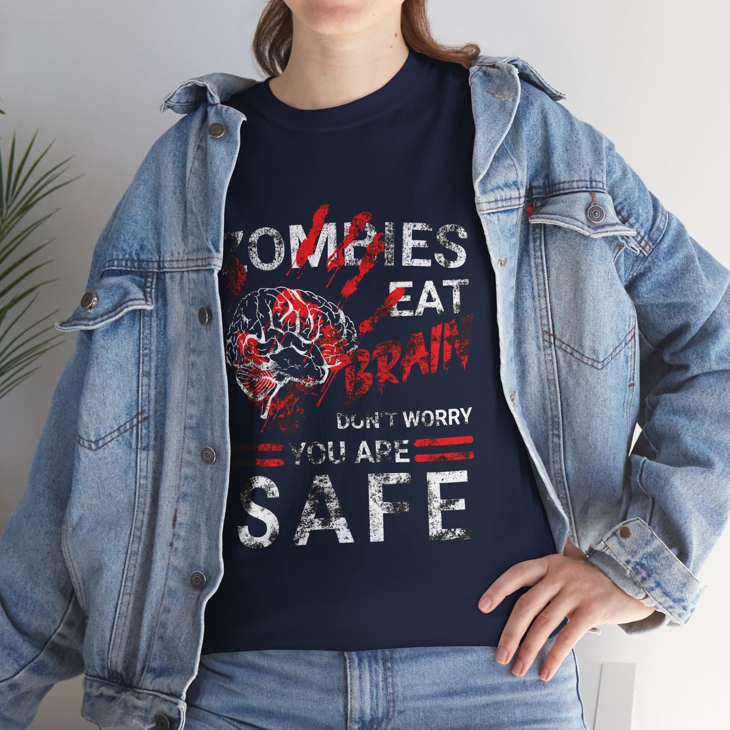 Zombies Eat Brains You’re Safe Funny Horror Humor T-Shirt