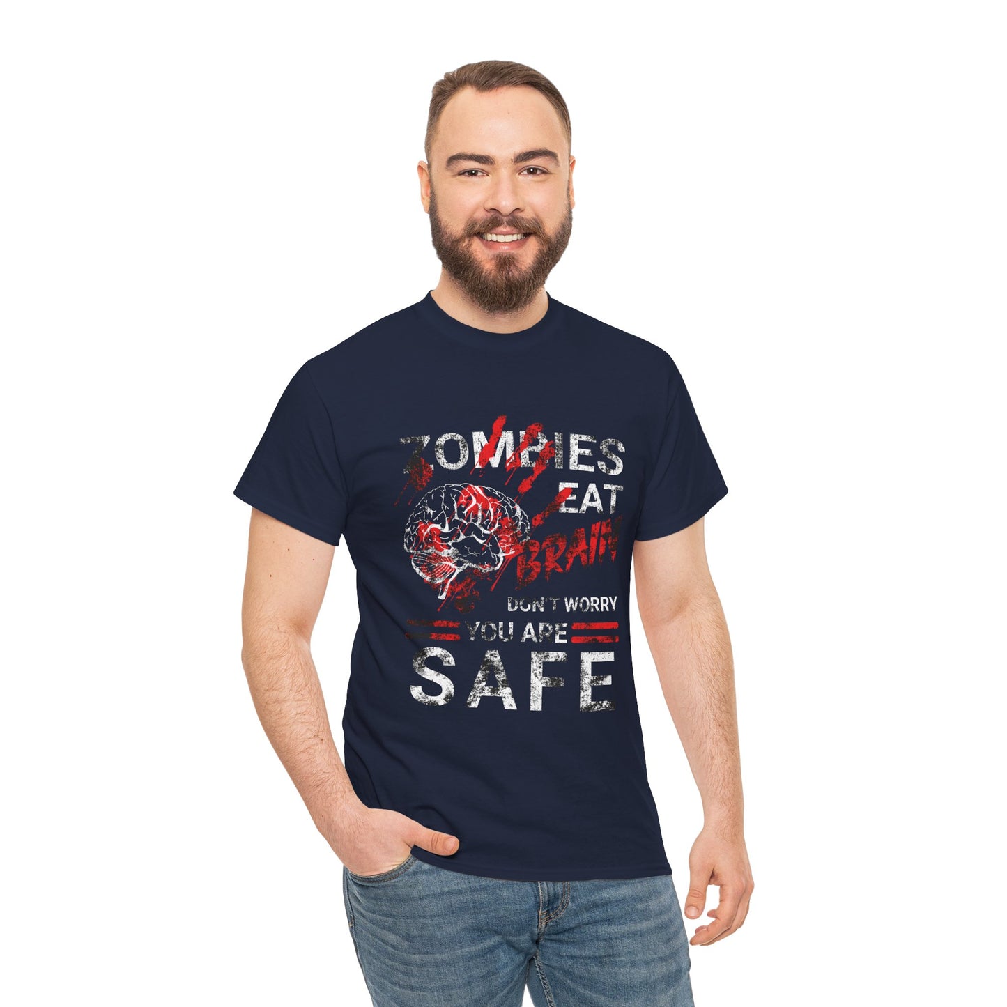 Zombies Eat Brains You’re Safe Funny Horror Humor T-Shirt