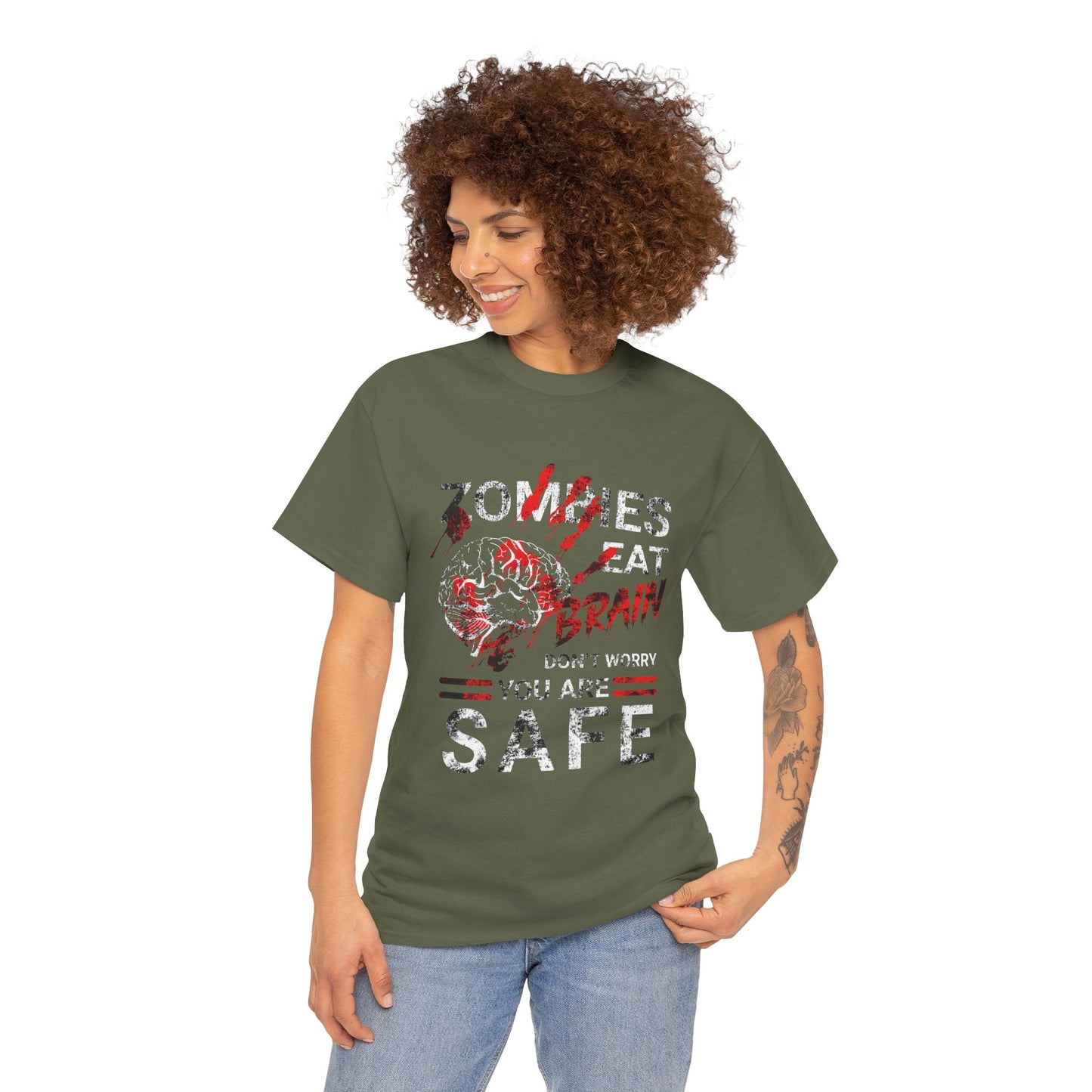 Zombies Eat Brains You’re Safe Funny Horror Humor T-Shirt