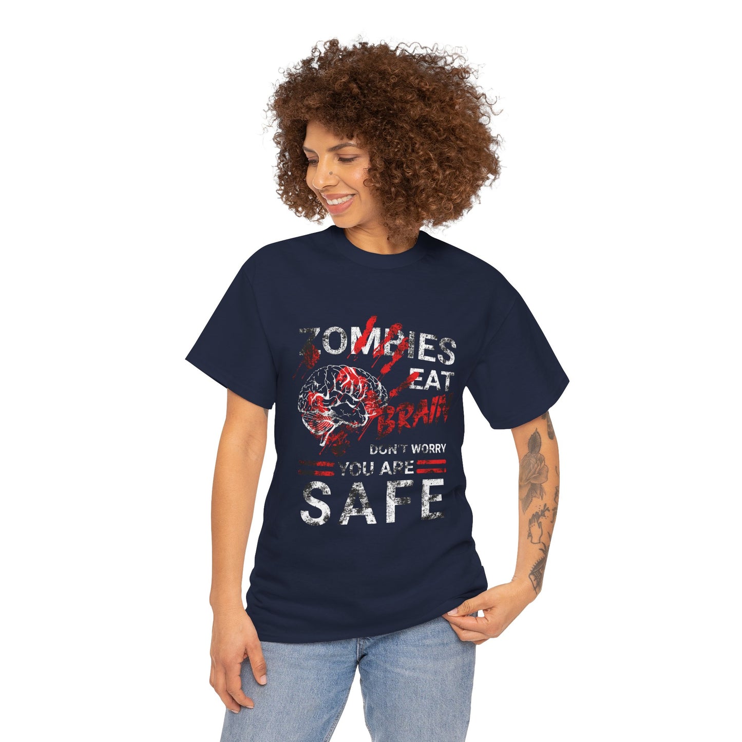 Zombies Eat Brains You’re Safe Funny Horror Humor T-Shirt