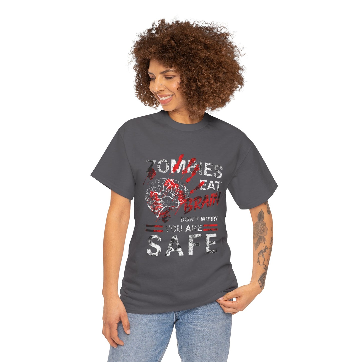 Zombies Eat Brains You’re Safe Funny Horror Humor T-Shirt