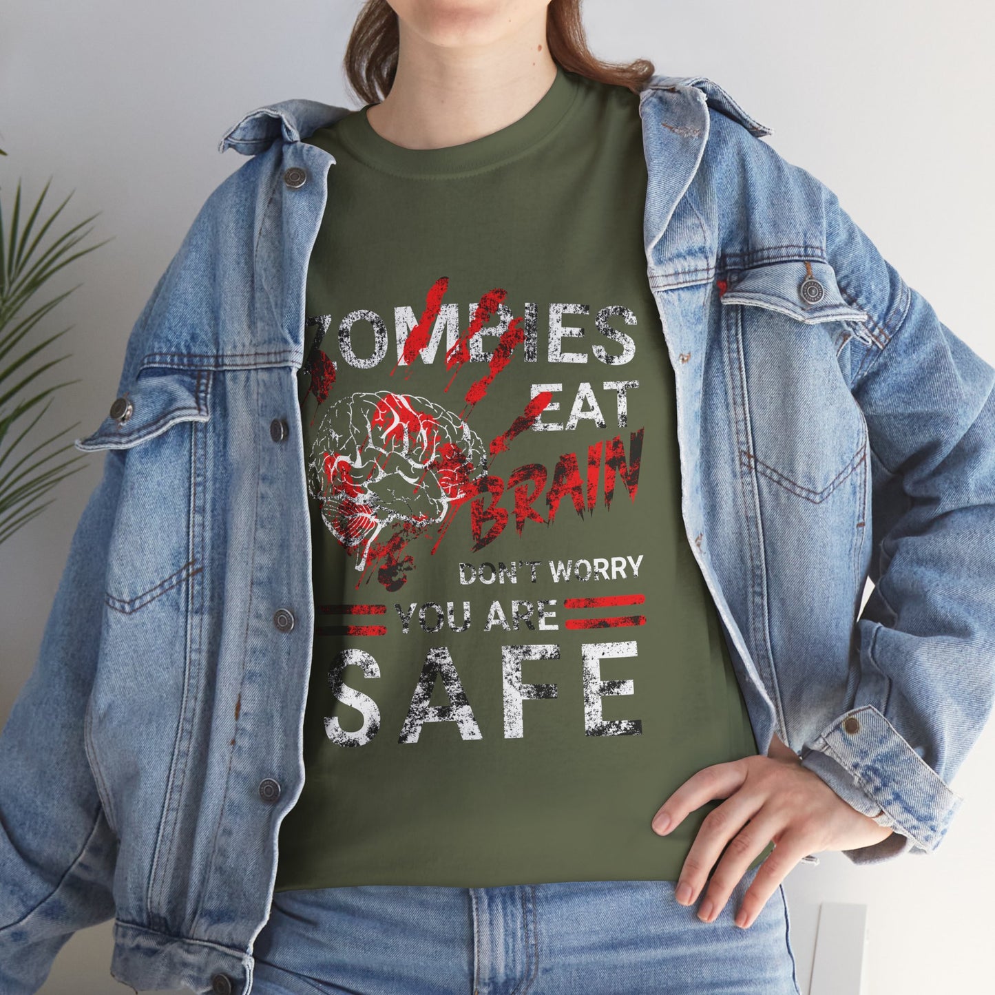 Zombies Eat Brains You’re Safe Funny Horror Humor T-Shirt