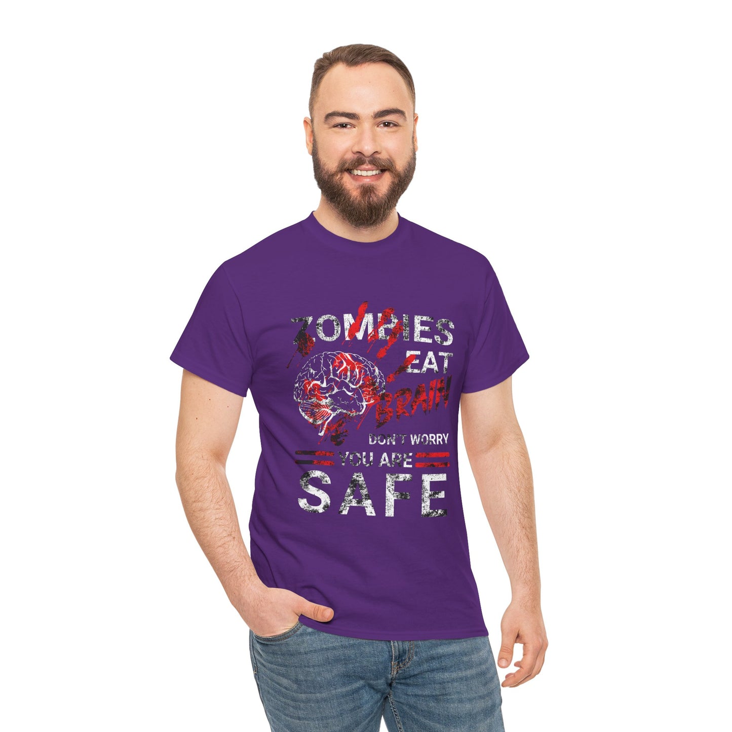 Zombies Eat Brains You’re Safe Funny Horror Humor T-Shirt