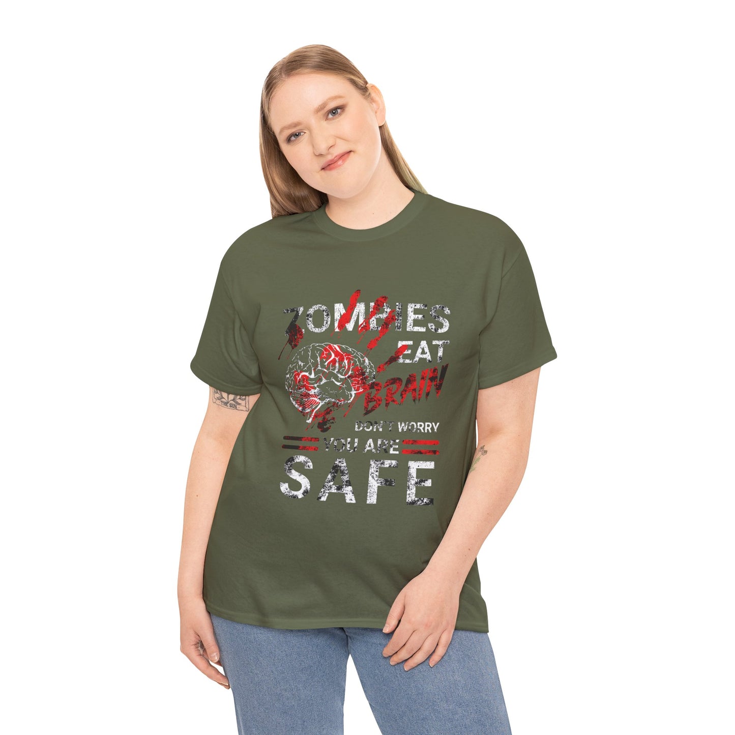 Zombies Eat Brains You’re Safe Funny Horror Humor T-Shirt