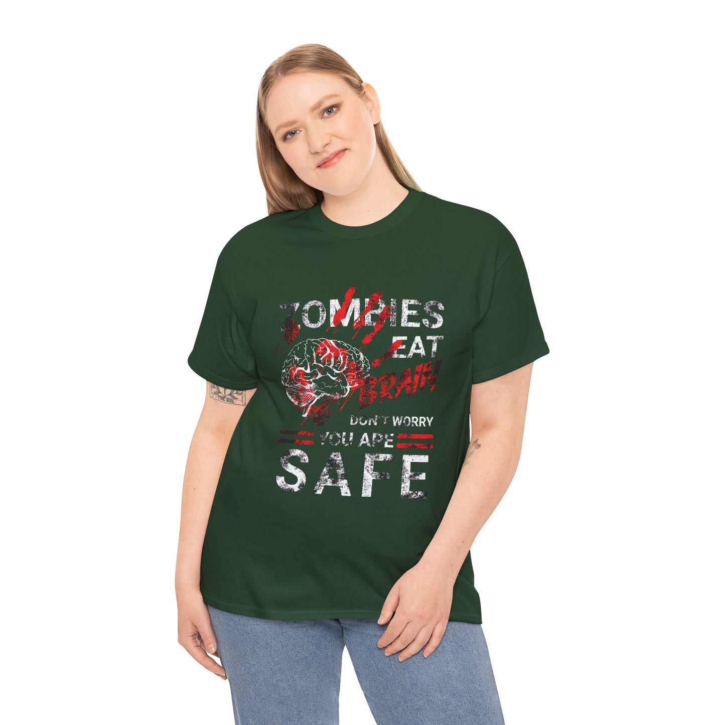 Zombies Eat Brains You’re Safe Funny Horror Humor T-Shirt